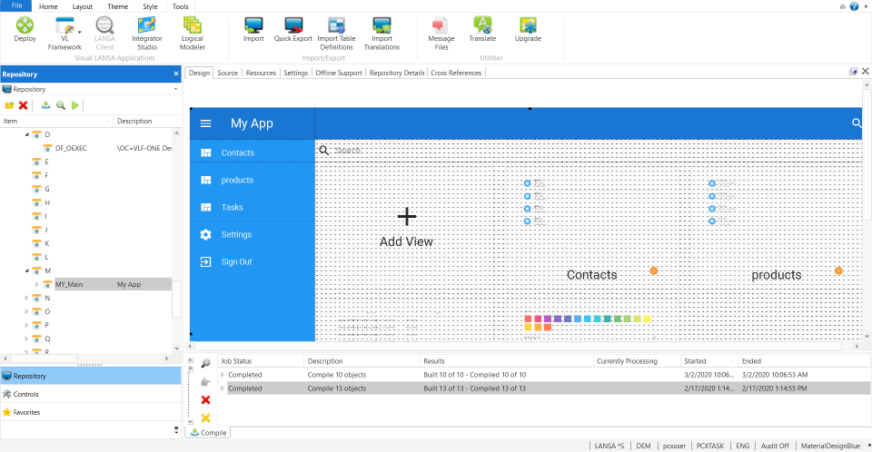 screenshot of Visual LANSA